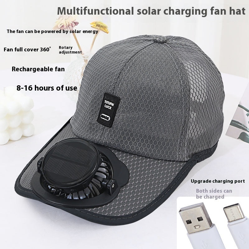 Adjustable Solar Charging Mesh Fan Cap