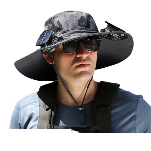 Outdoor Wide Brim Solar Fan Hat – USB & Solar Powered | Adjustable for Summer Comfort